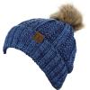 imageCC Thick Cable Knit Faux Fuzzy Fur Pom Fleece Lined Skull Cap Cuff BeanieBlueDenim
