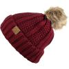 imageCC Thick Cable Knit Faux Fuzzy Fur Pom Fleece Lined Skull Cap Cuff BeanieBurgundy