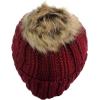 imageCC Thick Cable Knit Faux Fuzzy Fur Pom Fleece Lined Skull Cap Cuff BeanieBurgundy