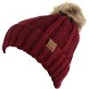 imageCC Thick Cable Knit Faux Fuzzy Fur Pom Fleece Lined Skull Cap Cuff BeanieBurgundy
