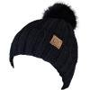 imageCC Thick Cable Knit Faux Fuzzy Fur Pom Fleece Lined Skull Cap Cuff BeanieChenille Black Pom