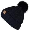 imageCC Thick Cable Knit Faux Fuzzy Fur Pom Fleece Lined Skull Cap Cuff BeanieChenille Black Pom