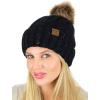 imageCC Thick Cable Knit Faux Fuzzy Fur Pom Fleece Lined Skull Cap Cuff BeanieConfetti Black