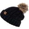 imageCC Thick Cable Knit Faux Fuzzy Fur Pom Fleece Lined Skull Cap Cuff BeanieConfetti Black