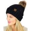 imageCC Thick Cable Knit Faux Fuzzy Fur Pom Fleece Lined Skull Cap Cuff BeanieConfetti Black