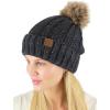 imageCC Thick Cable Knit Faux Fuzzy Fur Pom Fleece Lined Skull Cap Cuff BeanieConfetti Dark Melange Gray