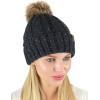 imageCC Thick Cable Knit Faux Fuzzy Fur Pom Fleece Lined Skull Cap Cuff BeanieConfetti Dark Melange Gray