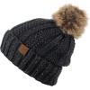 imageCC Thick Cable Knit Faux Fuzzy Fur Pom Fleece Lined Skull Cap Cuff BeanieConfetti Dark Melange Gray