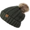 imageCC Thick Cable Knit Faux Fuzzy Fur Pom Fleece Lined Skull Cap Cuff BeanieConfetti Dark Olive