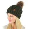 imageCC Thick Cable Knit Faux Fuzzy Fur Pom Fleece Lined Skull Cap Cuff BeanieConfetti Dark Olive