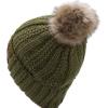imageCC Thick Cable Knit Faux Fuzzy Fur Pom Fleece Lined Skull Cap Cuff BeanieConfetti Olive