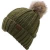 imageCC Thick Cable Knit Faux Fuzzy Fur Pom Fleece Lined Skull Cap Cuff BeanieConfetti Olive
