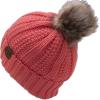 imageCC Thick Cable Knit Faux Fuzzy Fur Pom Fleece Lined Skull Cap Cuff BeanieCoral