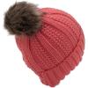 imageCC Thick Cable Knit Faux Fuzzy Fur Pom Fleece Lined Skull Cap Cuff BeanieCoral