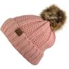 imageCC Thick Cable Knit Faux Fuzzy Fur Pom Fleece Lined Skull Cap Cuff BeanieIndi Pink
