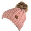 imageCC Thick Cable Knit Faux Fuzzy Fur Pom Fleece Lined Skull Cap Cuff BeanieIndi Pink