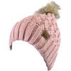 imageCC Thick Cable Knit Faux Fuzzy Fur Pom Fleece Lined Skull Cap Cuff BeanieLattice Indi Pink