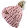 imageCC Thick Cable Knit Faux Fuzzy Fur Pom Fleece Lined Skull Cap Cuff BeanieLattice Indi Pink