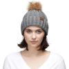 imageCC Thick Cable Knit Faux Fuzzy Fur Pom Fleece Lined Skull Cap Cuff BeanieLt Mel Grey
