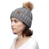 imageCC Thick Cable Knit Faux Fuzzy Fur Pom Fleece Lined Skull Cap Cuff BeanieLt Mel Grey