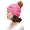 imageCC Thick Cable Knit Faux Fuzzy Fur Pom Fleece Lined Skull Cap Cuff BeanieNew Candy Pink Amz