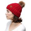 imageCC Thick Cable Knit Faux Fuzzy Fur Pom Fleece Lined Skull Cap Cuff BeanieRed Amz