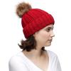imageCC Thick Cable Knit Faux Fuzzy Fur Pom Fleece Lined Skull Cap Cuff BeanieRed Amz