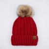 imageCC Thick Cable Knit Faux Fuzzy Fur Pom Fleece Lined Skull Cap Cuff BeanieRed Amz