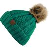 imageCC Thick Cable Knit Faux Fuzzy Fur Pom Fleece Lined Skull Cap Cuff BeanieSea Green