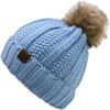 imageCC Thick Cable Knit Faux Fuzzy Fur Pom Fleece Lined Skull Cap Cuff BeanieSky Blue