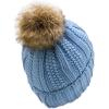 imageCC Thick Cable Knit Faux Fuzzy Fur Pom Fleece Lined Skull Cap Cuff BeanieSky Blue