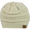 imageCC Unisex Chunky Soft Stretch Cable Knit Warm Fuzzy Lined Skully BeanieBeige