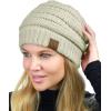 imageCC Unisex Chunky Soft Stretch Cable Knit Warm Fuzzy Lined Skully BeanieBeige