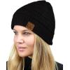 imageCC Unisex Chunky Soft Stretch Cable Knit Warm Fuzzy Lined Skully BeanieBlack With Hair Tie