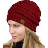 imageCC Unisex Chunky Soft Stretch Cable Knit Warm Fuzzy Lined Skully BeanieBurgundy
