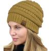 imageCC Unisex Chunky Soft Stretch Cable Knit Warm Fuzzy Lined Skully BeanieCamel