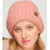 imageCC Unisex Chunky Soft Stretch Cable Knit Warm Fuzzy Lined Skully BeanieCuffed Beige
