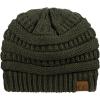 imageCC Unisex Chunky Soft Stretch Cable Knit Warm Fuzzy Lined Skully BeanieDark Olive