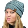imageCC Unisex Chunky Soft Stretch Cable Knit Warm Fuzzy Lined Skully BeanieDenim