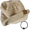 imageCC Unisex Chunky Soft Stretch Cable Knit Warm Fuzzy Lined Skully BeanieHeather Beige With Hair Tie