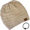 imageCC Unisex Chunky Soft Stretch Cable Knit Warm Fuzzy Lined Skully BeanieHeather Beige With Hair Tie