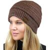 imageCC Unisex Chunky Soft Stretch Cable Knit Warm Fuzzy Lined Skully BeanieHeather Cacao With Hair Tie