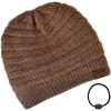 imageCC Unisex Chunky Soft Stretch Cable Knit Warm Fuzzy Lined Skully BeanieHeather Cacao With Hair Tie