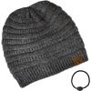 imageCC Unisex Chunky Soft Stretch Cable Knit Warm Fuzzy Lined Skully BeanieHeather Charcoal With Hair Tie