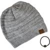 imageCC Unisex Chunky Soft Stretch Cable Knit Warm Fuzzy Lined Skully BeanieHeather Light Melange Gray With Hair Tie