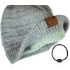 imageCC Unisex Chunky Soft Stretch Cable Knit Warm Fuzzy Lined Skully BeanieHeather Mint With Hair Tie