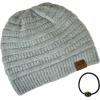 imageCC Unisex Chunky Soft Stretch Cable Knit Warm Fuzzy Lined Skully BeanieHeather Mint With Hair Tie
