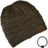 imageCC Unisex Chunky Soft Stretch Cable Knit Warm Fuzzy Lined Skully BeanieHeather Moss With Hair Tie