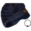 imageCC Unisex Chunky Soft Stretch Cable Knit Warm Fuzzy Lined Skully BeanieHeather Navy With Hair Tie