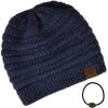 imageCC Unisex Chunky Soft Stretch Cable Knit Warm Fuzzy Lined Skully BeanieHeather Navy With Hair Tie
